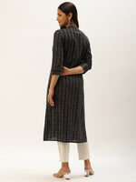 Black & Grey Floral Printed Straight Kurta