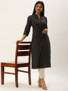 Black & Grey Floral Printed Straight Kurta