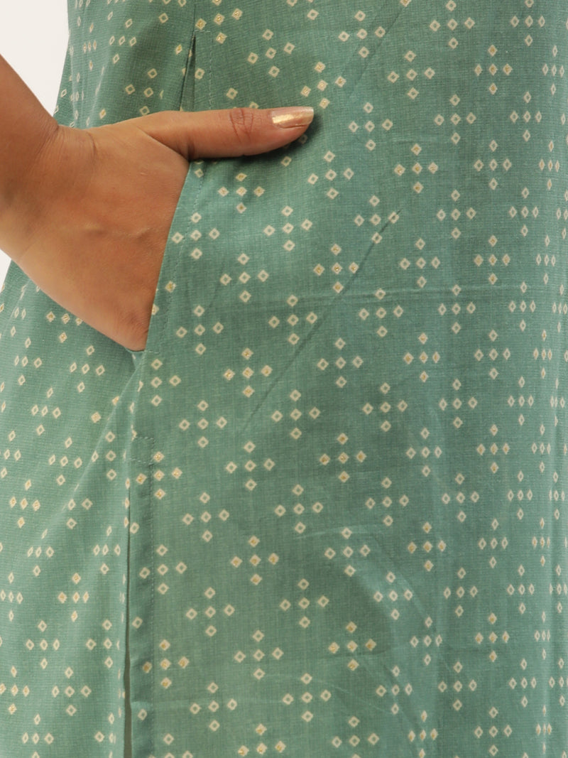Greean Bandhani Printed Straight Kurta