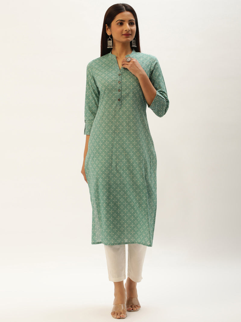 Greean Bandhani Printed Straight Kurta