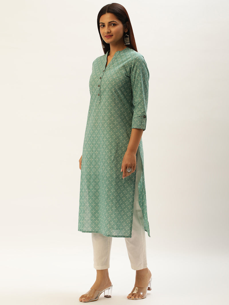 Greean Bandhani Printed Straight Kurta