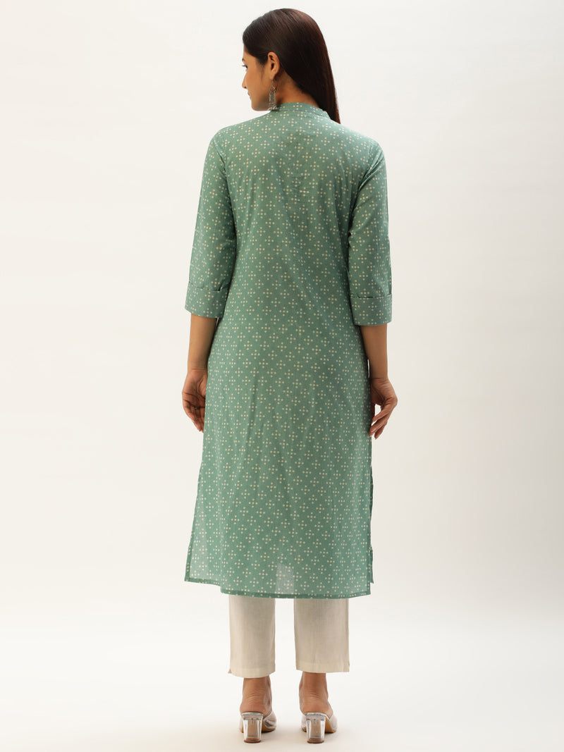 Greean Bandhani Printed Straight Kurta