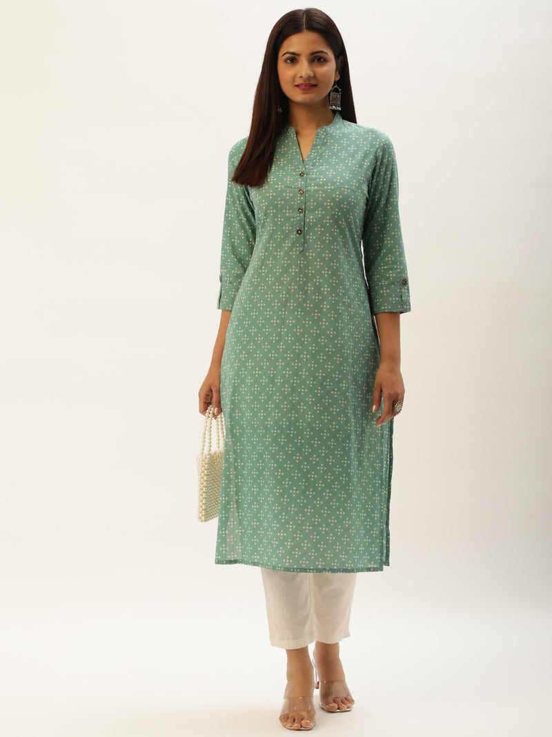 Greean Bandhani Printed Straight Kurta