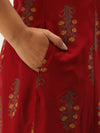 Red  Floral Printed A-Line Kurta