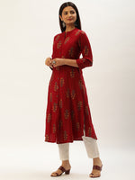 Red  Floral Printed A-Line Kurta