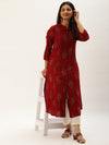Red  Floral Printed A-Line Kurta