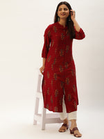 Red  Floral Printed A-Line Kurta