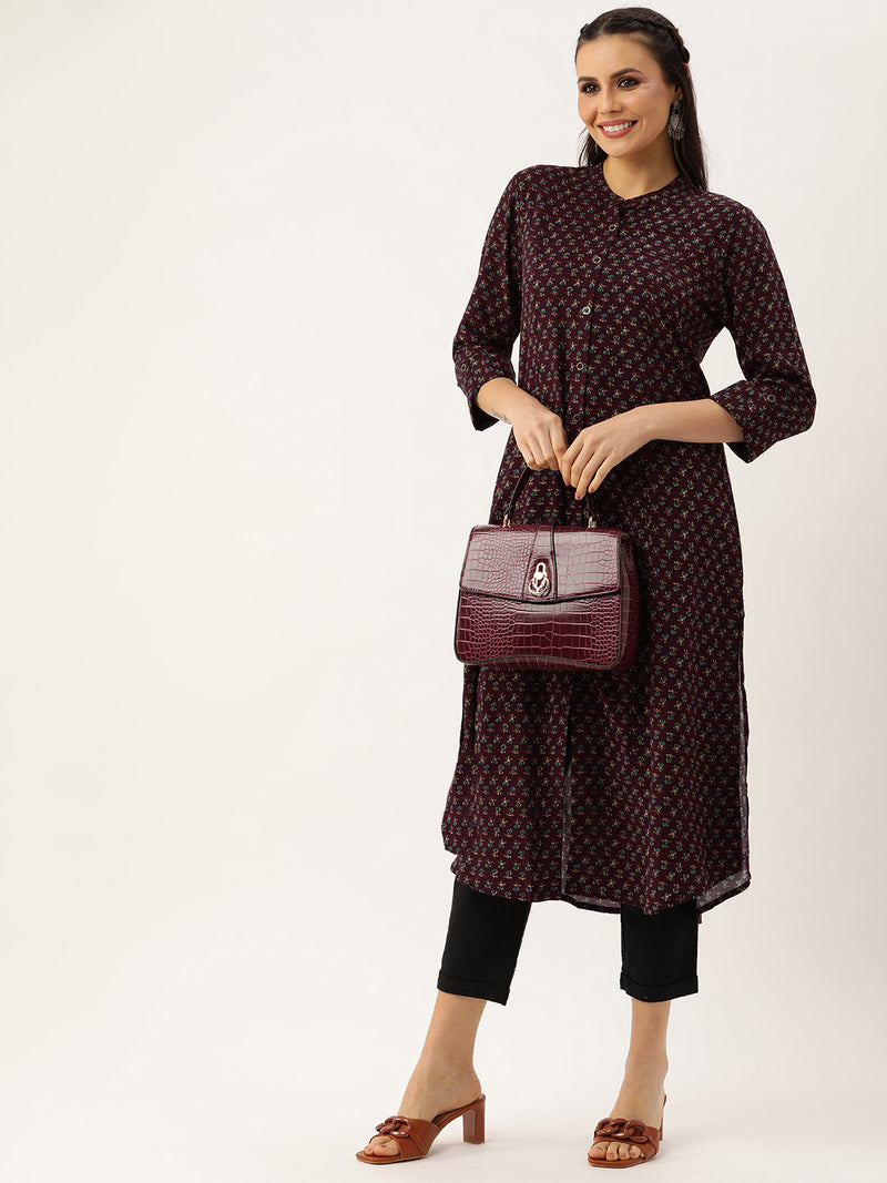Wine Abstract Printed Kurta