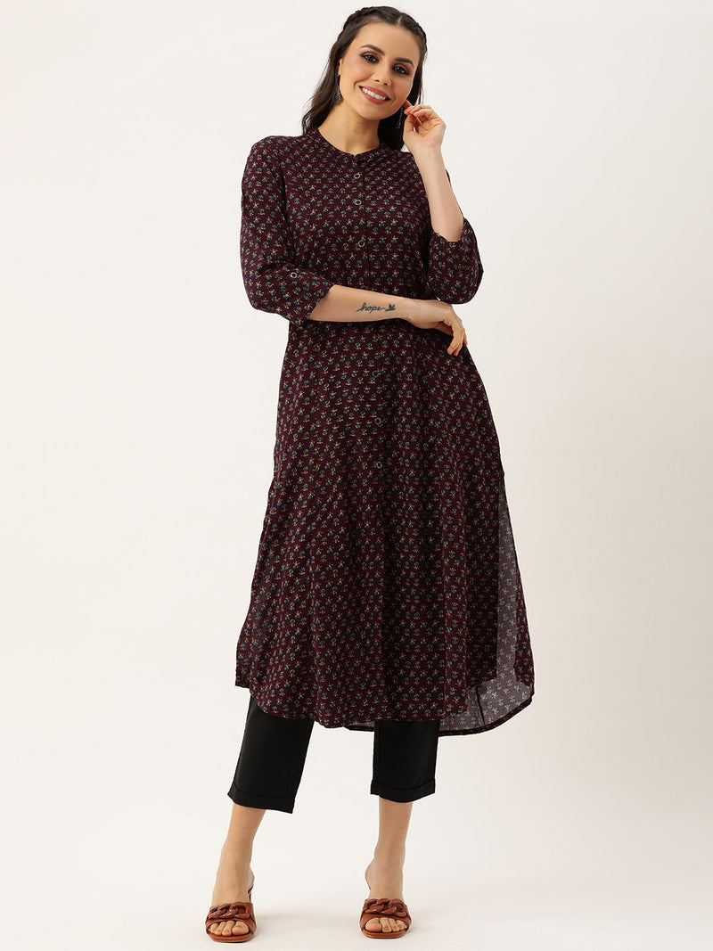 Wine Abstract Printed Kurta
