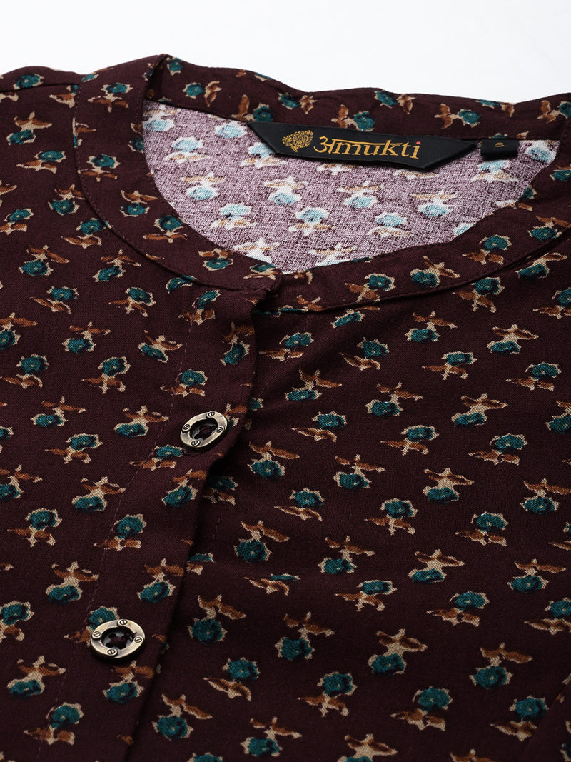 Wine Abstract Printed Kurta