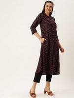Wine Abstract Printed Kurta