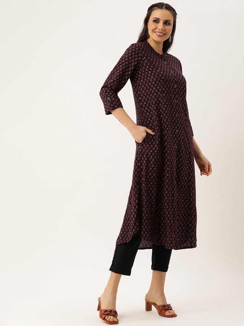 Wine Abstract Printed Kurta