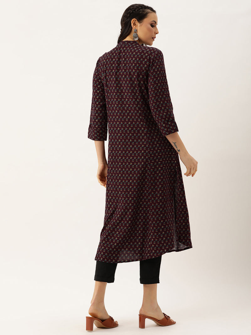 Wine Abstract Printed Kurta