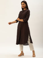 Blue Floral Printed A-Line Kurta