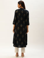 Blue Floral Printed A-Line Kurta