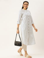 White & Black Striped A-Line Kurta