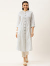 White & Black Striped A-Line Kurta
