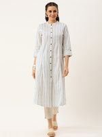 White & Black Striped A-Line Kurta