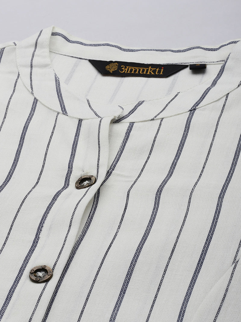 White & Black Striped A-Line Kurta