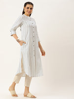 White & Black Striped A-Line Kurta