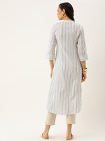 White & Black Striped A-Line Kurta
