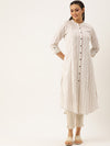 White & Red Striped A-Line Kurta