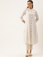 White & Red Striped A-Line Kurta