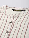 White & Red Striped A-Line Kurta