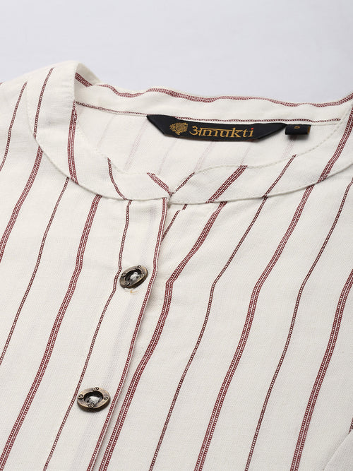 White & Red Striped A-Line Kurta