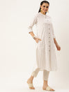 White & Red Striped A-Line Kurta