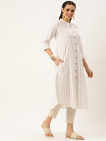 White & Red Striped A-Line Kurta