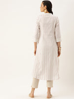 White & Red Striped A-Line Kurta