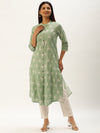 Green Ethnic Motifs Printed A-Line Kurta