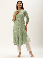 Green Ethnic Motifs Printed A-Line Kurta