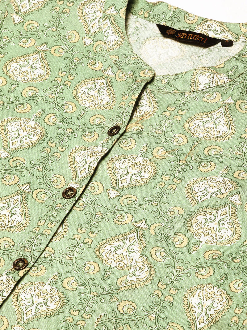 Green Ethnic Motifs Printed A-Line Kurta