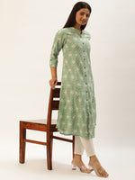 Green Ethnic Motifs Printed A-Line Kurta