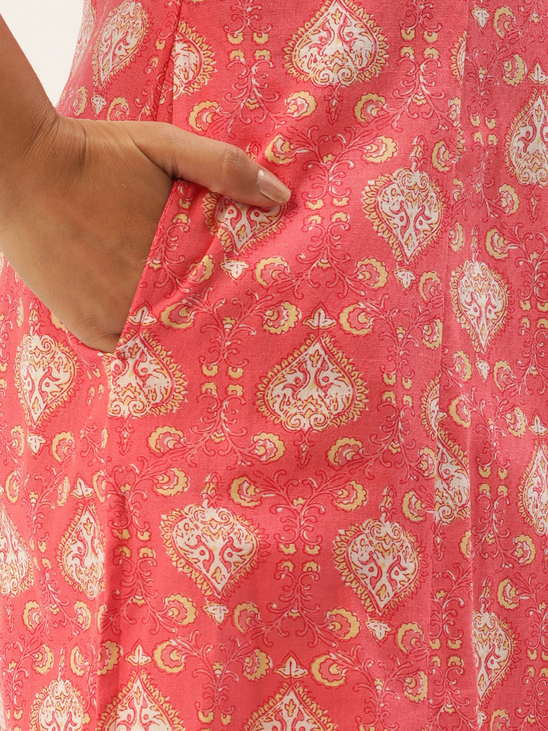 Pink Ethnic Motifs Printed A-Line Kurta