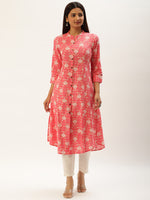 Pink Ethnic Motifs Printed A-Line Kurta