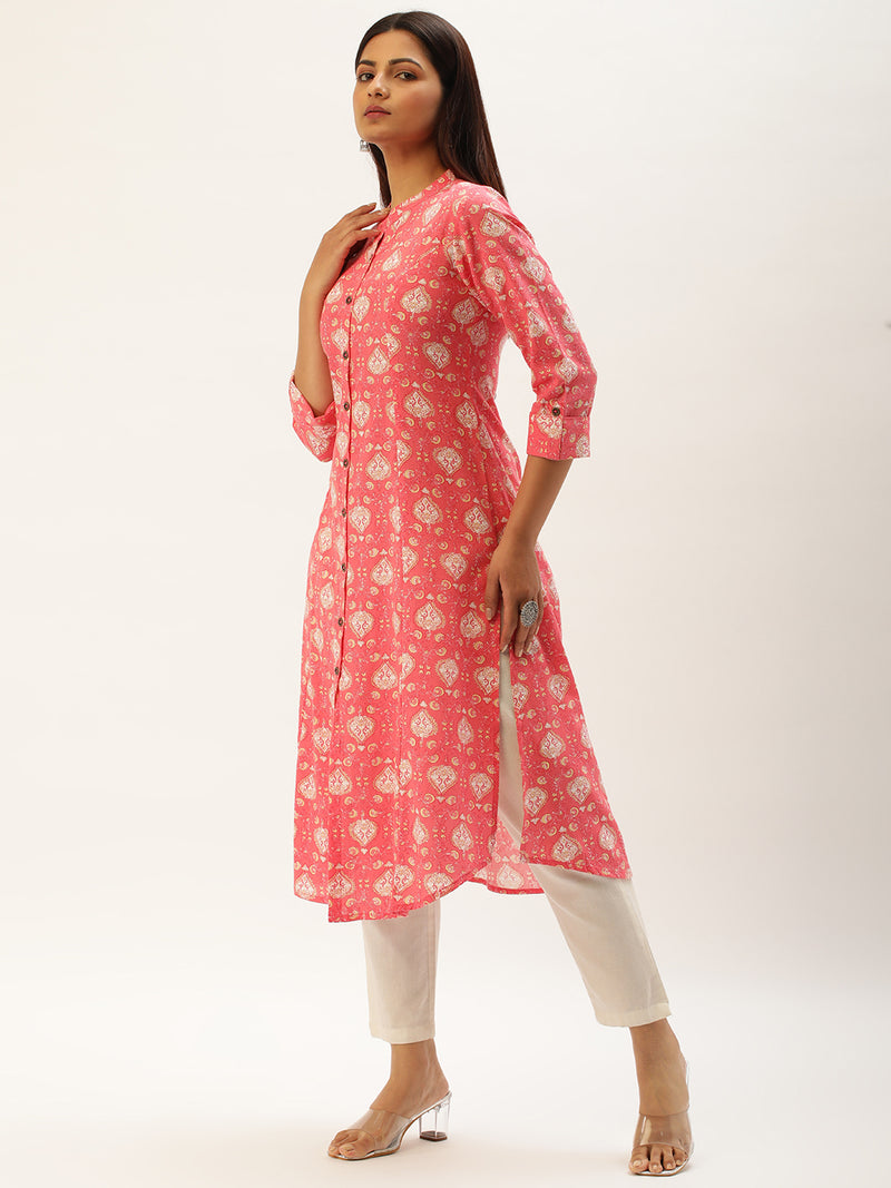 Pink Ethnic Motifs Printed A-Line Kurta