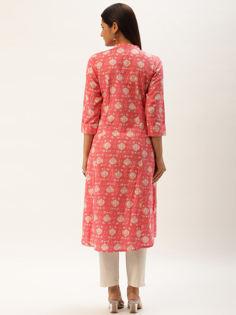 Pink Ethnic Motifs Printed A-Line Kurta