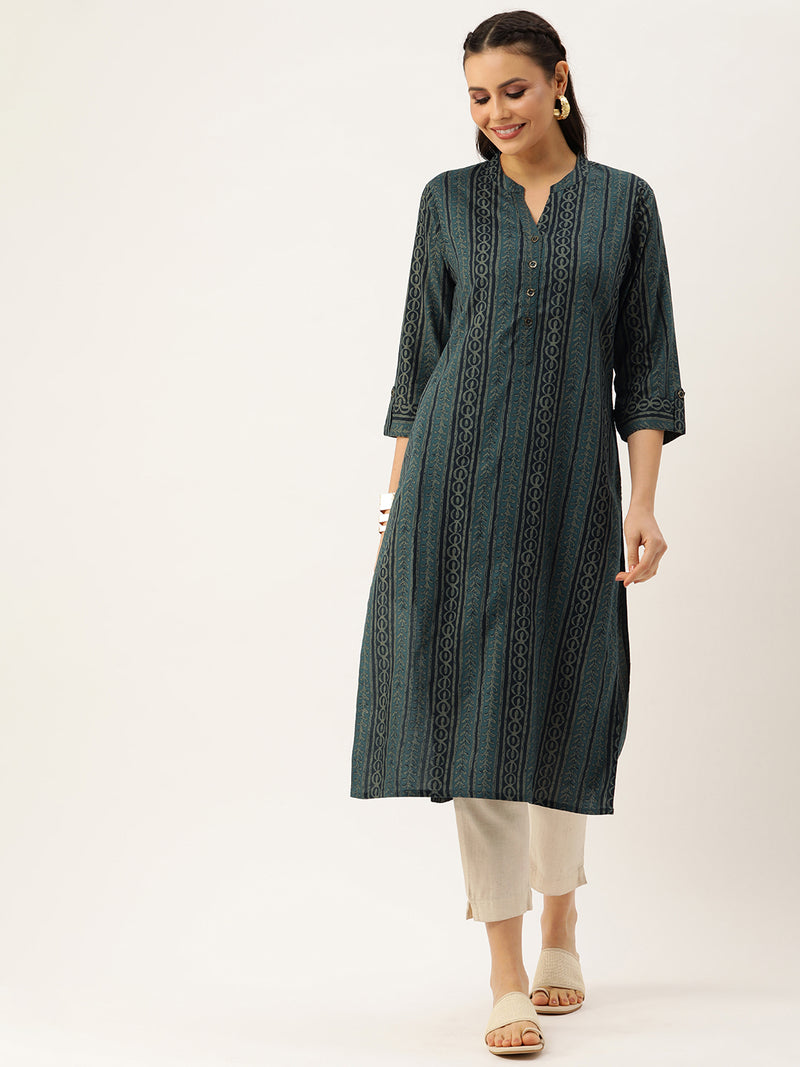 Blue Ethnic Motifs Printed Kurta