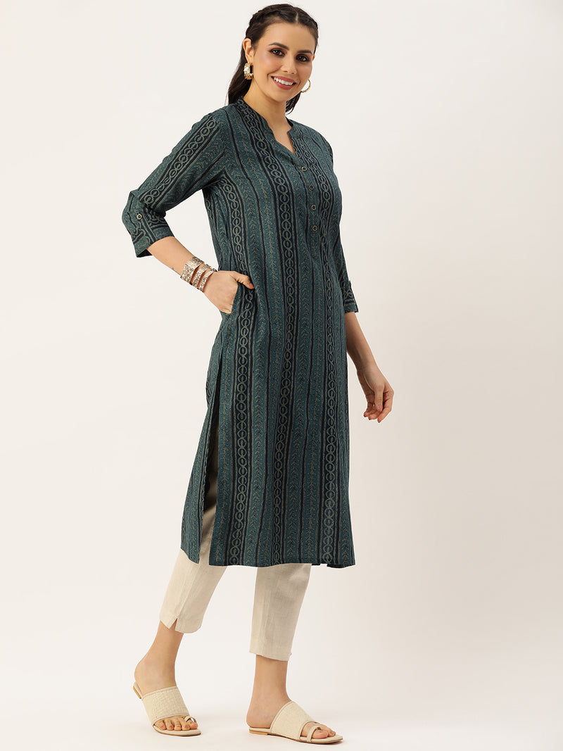Blue Ethnic Motifs Printed Kurta