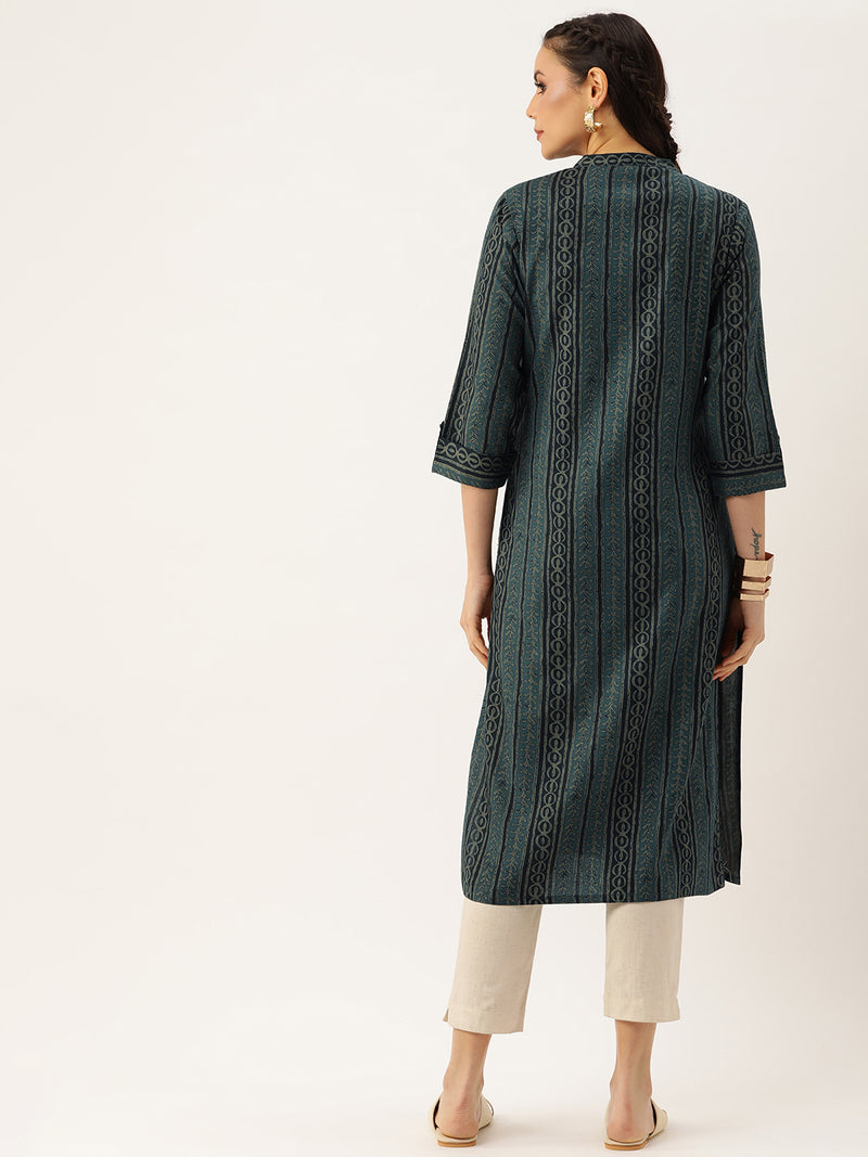 Blue Ethnic Motifs Printed Kurta