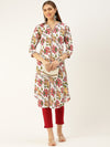 White & Multi Floral Printed Kurta