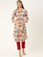 White & Multi Floral Printed Kurta