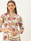 White & Multi Floral Printed Kurta