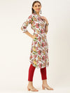 White & Multi Floral Printed Kurta