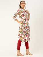 White & Multi Floral Printed Kurta