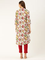 White & Multi Floral Printed Kurta