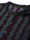 Blue Chevron Printed Band Collar Kurta